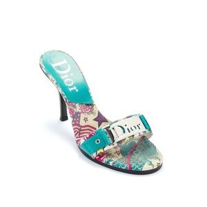 Dior S/S 2004 Blue Tattoo Buckle Sandal Heels